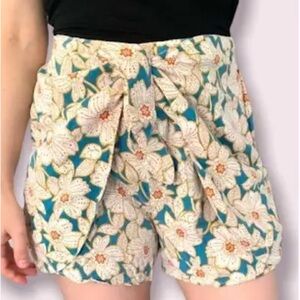 Anthropologie Floral High Waist Shorts- Blue and Cream